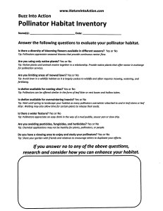Buzz Into Action, Pollinator Inventory, Citizen Science Data Sheet